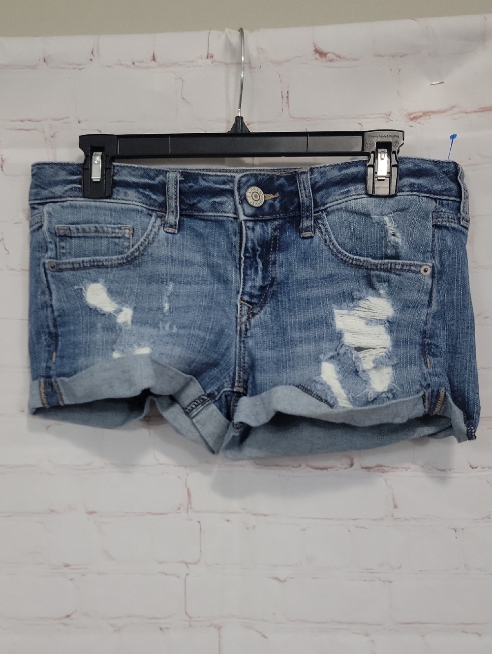 Express Blue Distressed Roll-Cuff Jean Shorts
